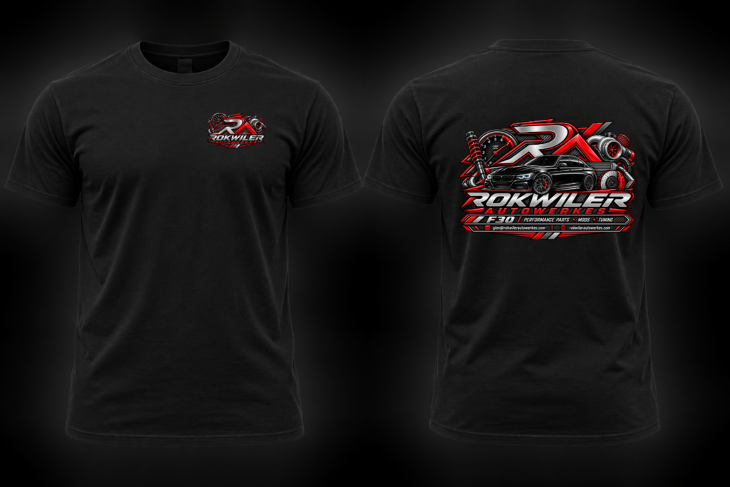 Rokwiler Autowerkes black logo T-shirt – front and back