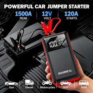 SHARMEAL 1500A Portable Car Jump Starter – 12V Battery Booster & 6000mAh Power Bank
