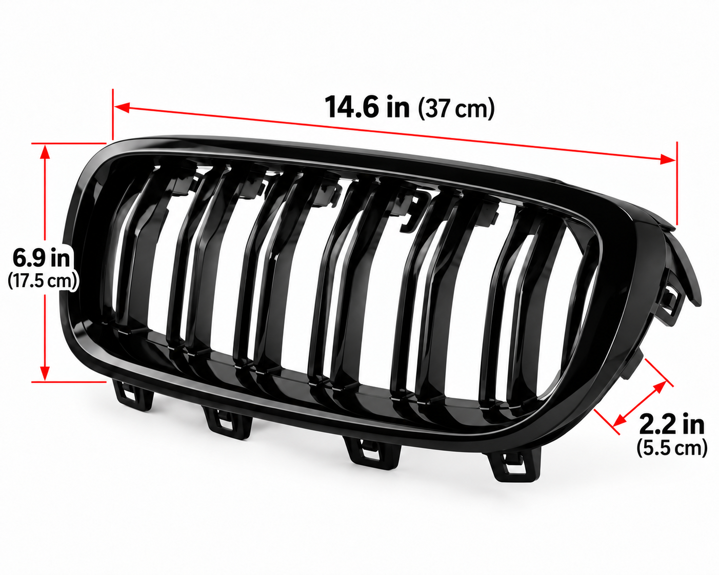 BMW F30 F31 F35 Gloss Black Double-Slat Kidney Grilles | M3 Style | 3 Series - Image 4